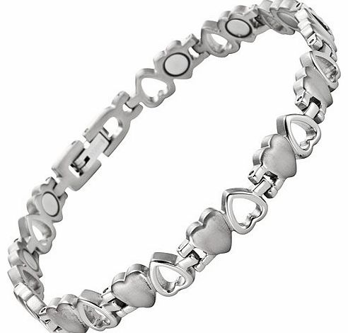 New Ladies Love Heart Titanium Magnetic Bracelet In Free Black Velvet Gift Tool + Free Link Removal Tool