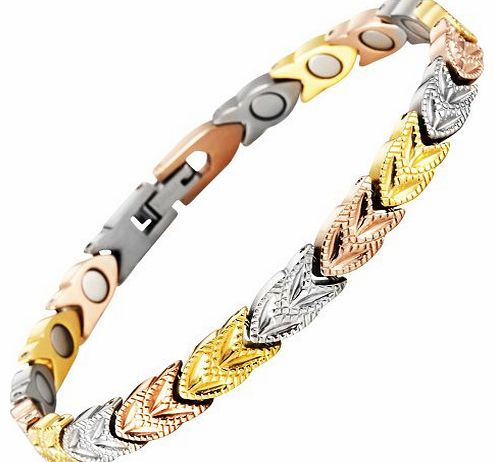 New Ladies Tri Colour Magnetic Titanium Bracelet In Black Velet Gift Box + Free Link Removal Tool