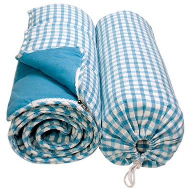 Win Green Sky Blue Gingham Sleeping Bag