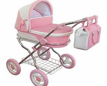 Dolls Pram Windsor Piccadilly Pink amp; White Includes Pram Bag