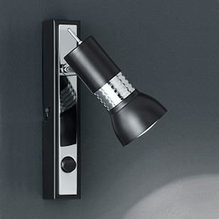 Belize Black And Chrome Modern Wall Light With A Single Spotlight