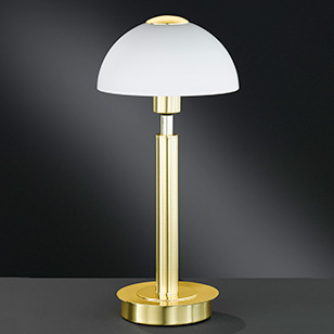 Wofi Lighting Georgia Brass Matt Table Light With A White Dome Shaped Glass Shade