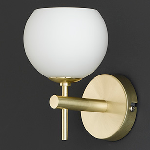 Wofi Lighting Georgia Brass Matt Wall Light With A White Glass Shade