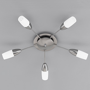 Wofi Lighting Pali II Modern Energy Saving Ceiling Light In Nickel-matt With Five White Glass Shades