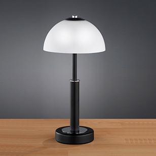 Wofi Lighting Pop Modern Black Table Lamp With A White Dome Shaped Glass Shade