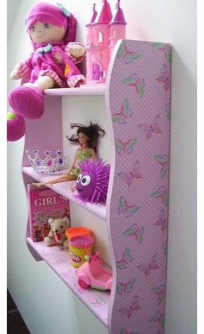 70cm H GIRLS BEDROOM PINK POLKA BUTTERFLY SHELVES, GIRLS SHELVES, SHELF, TOY STORAGE, BOOKCASE.