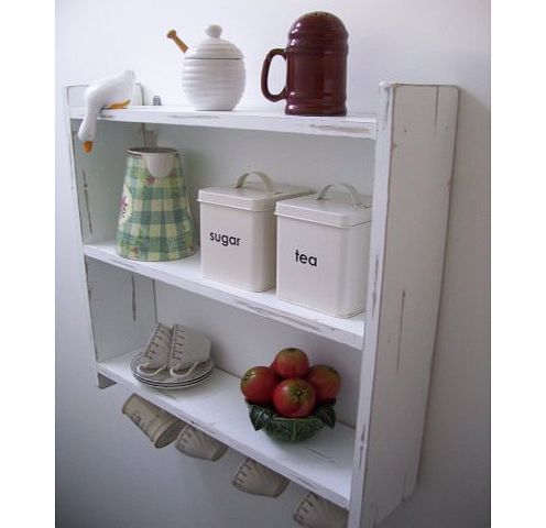 woodiquechic Large 60cm Shabby Chic Shelving with Cup Hooks, Kitchen Shelves, Bedroom Shelves, Bathroom Shelves, Spice Rack, Bookcase.