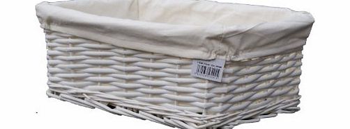 Woodluv  Medium Wicker Storage Basket with Lining, White