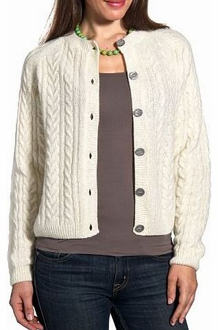 Wool Overs Womens Lambswool Cable Crew Cardigan Cream (Winter White) Medium