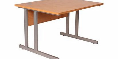 WorldStores Essentials Rectangular Workstation - Beech Rectangular Office Desk - Width 140cm - Steel Cantilever Legs - Sturdy Home Office Furniture Computer Workstation - W 1400mm x D 800mm x H 725mm