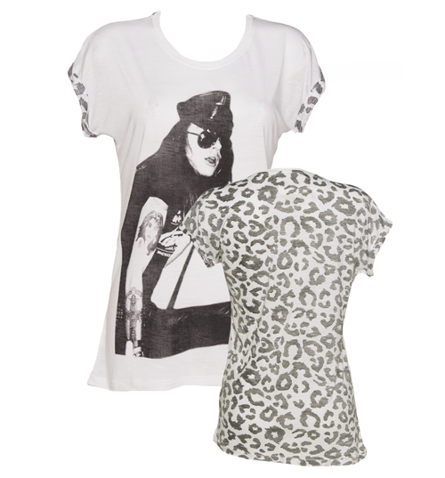 Ladies White Axl Rose Leopard Sleeves Guns N