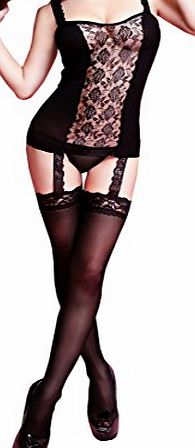 WOW New Sexy Erotic Ladies Black Lace Lingerie Sets Sleepwear Babydoll Underwear Body Stocking Bodysuit Nightwear With Suspenders (One Free Size, Black)