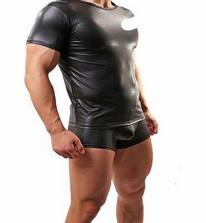 wowhomme Newest Fashion Sexy Mens Sm Underwear Set T-shirt Faux Leather Top Undershirt Nightwear (XL)