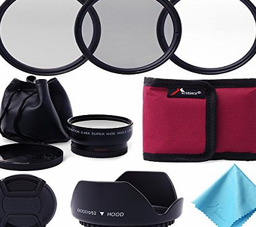 52mm 0.45x Wide Angle & Macro Lens + Filter Kit (UV-CPL-ND4) + Lens Hood + Lens Cap + Filter Bag + Cloth / Essential Lens Set UV CPL ND4 Filter Kit 52mm For Any camera with 52mm lens thread / Niko