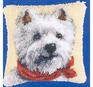 XYRK Latch hook Rug Style Complete Cushion Kit`` Westie `` 43 x 43cm