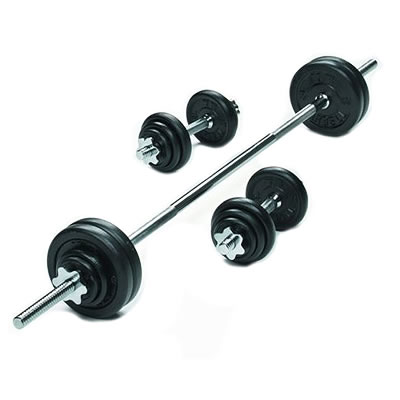 York 127Kg Cast Iron Spinlock Barbell/Dumbell Set