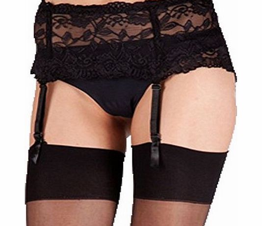 Yummy Bee Lingerie Deep Lace Suspender Garter Belt Plus Size 6 - 16   Lace Stockings Lace Bridal (Black, 16)