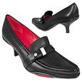 Black Front Strap Leather Pump Shoes