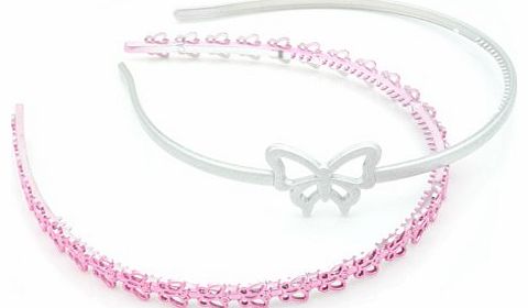 Zest 2 Girls Butterfly Alice Bands 5mm Wide Pink 