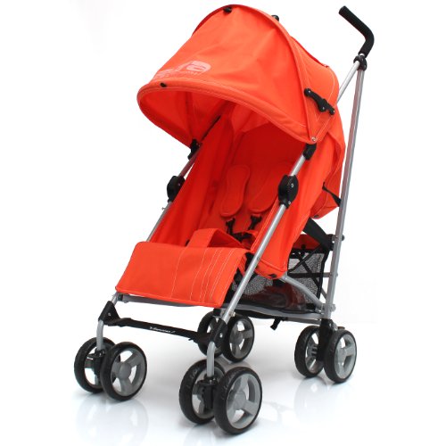 ZETA NEW BUGGY STROLLER PUSHCHAIR WITH LARGE SUN CANOPY HOOD - ZETA VOOOM - Orange with Rain Cover