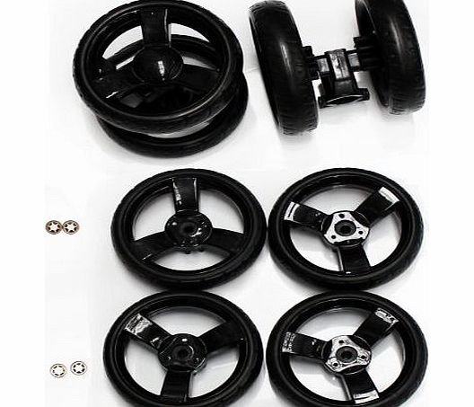 ZETA (Spare Parts) Zeta Vooom Wheels - Full SET - Black x8 Stroller Pushchair Buggy