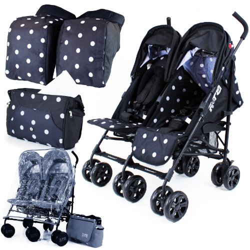 ZETA  Twin Pushchair Complete Package (Black Dots)